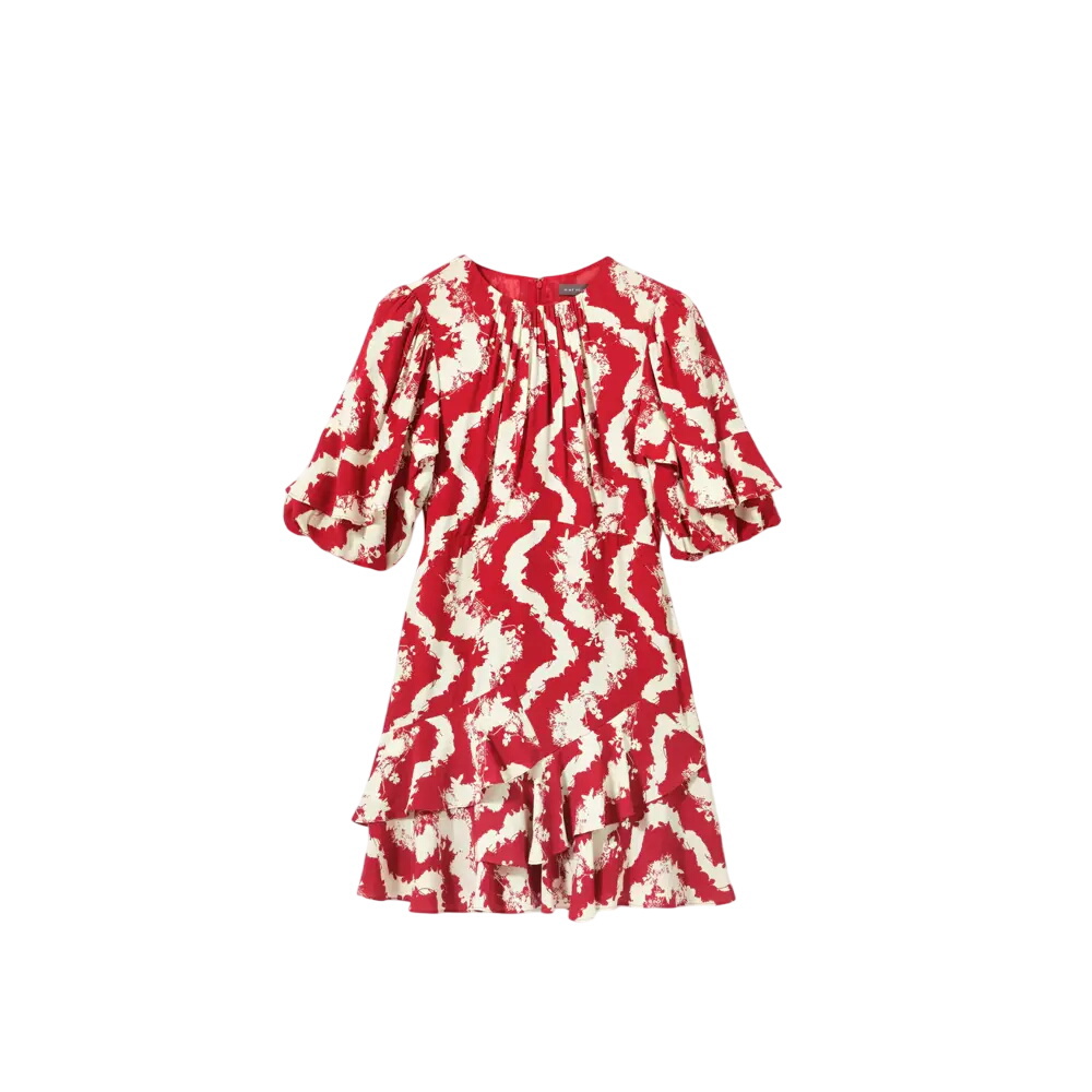 Mint Velvet Red Wavy Print Mini Dress
